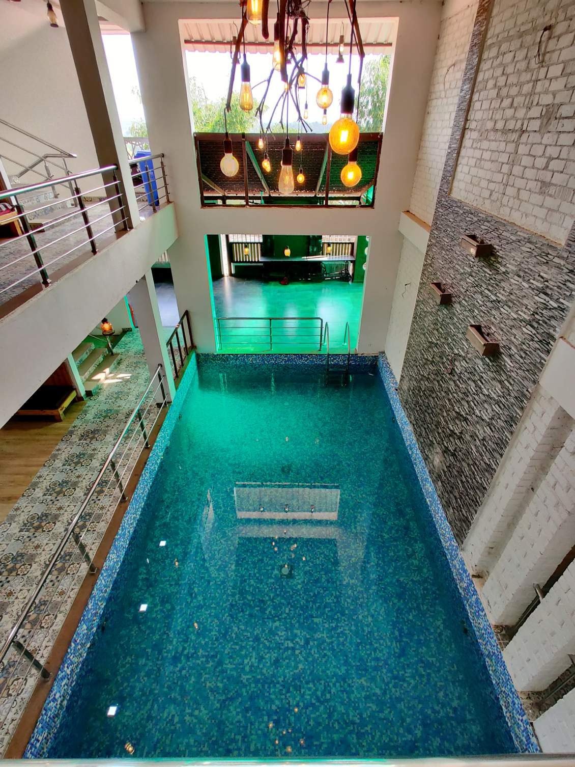 Private pool at dusk, Palm Leaf Villa at Mangli Lake Farm