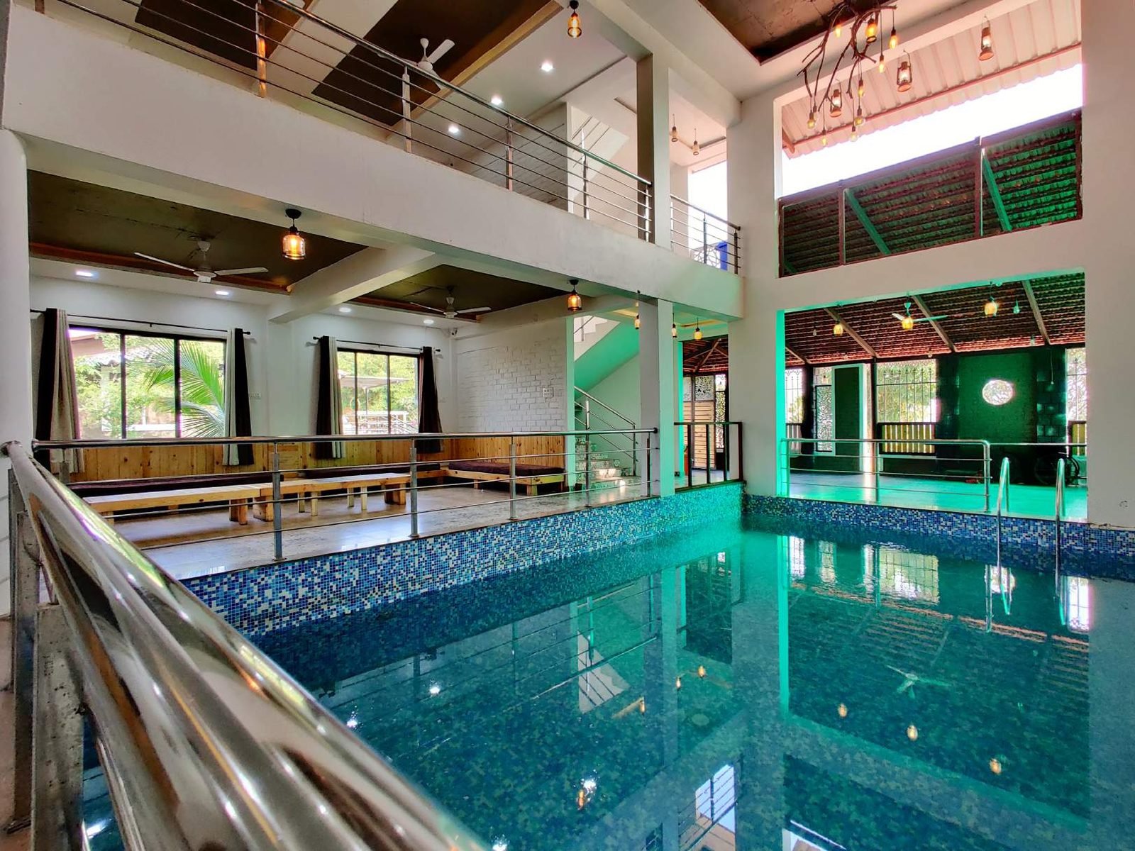 Pool hall and gallery landing at Mangli Lake Farm