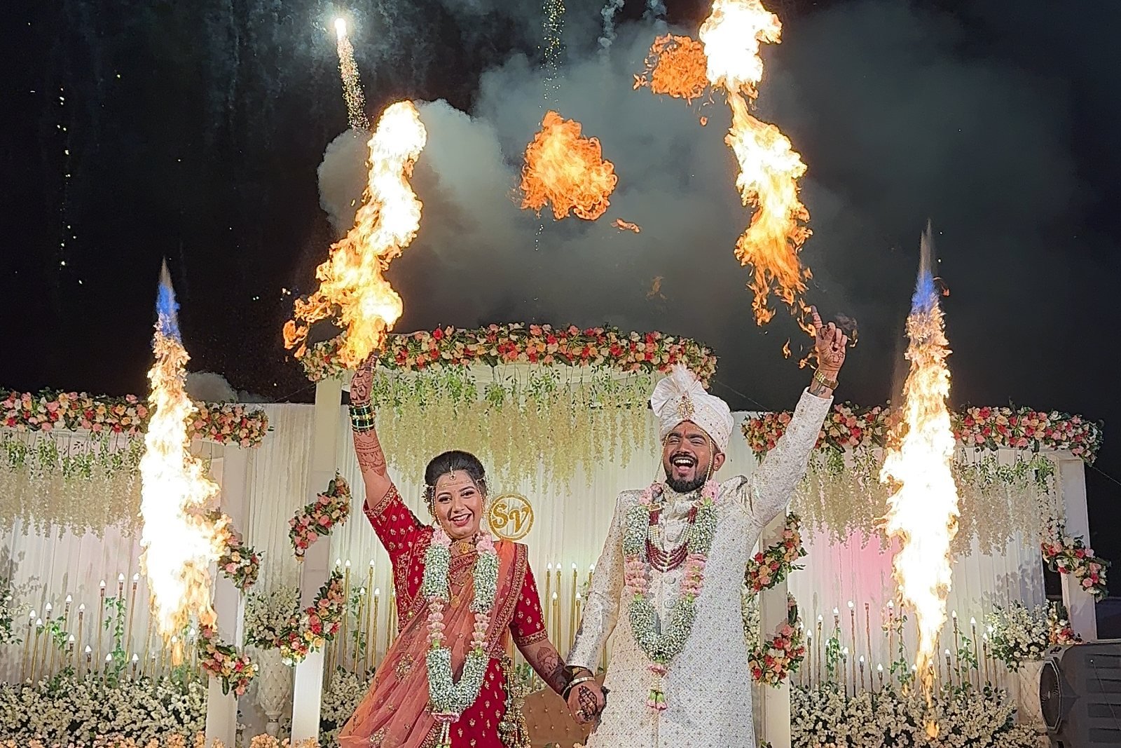 Reception, lit up for the entrance at Mangli Lake Farm
